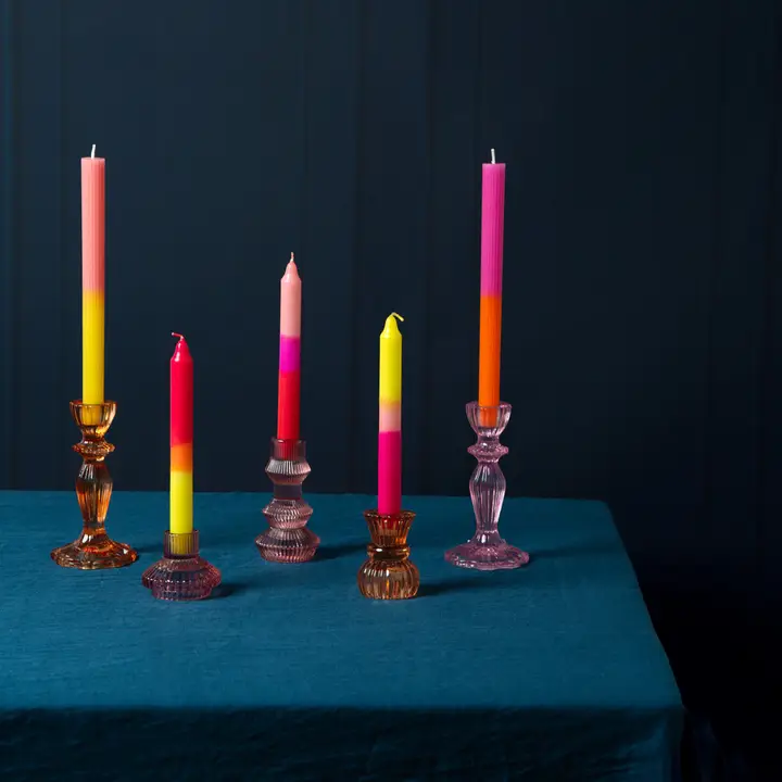 3 Tone Ombre Pink/Yellow/Orange Dinner Candles - 3 Pack - Image 4