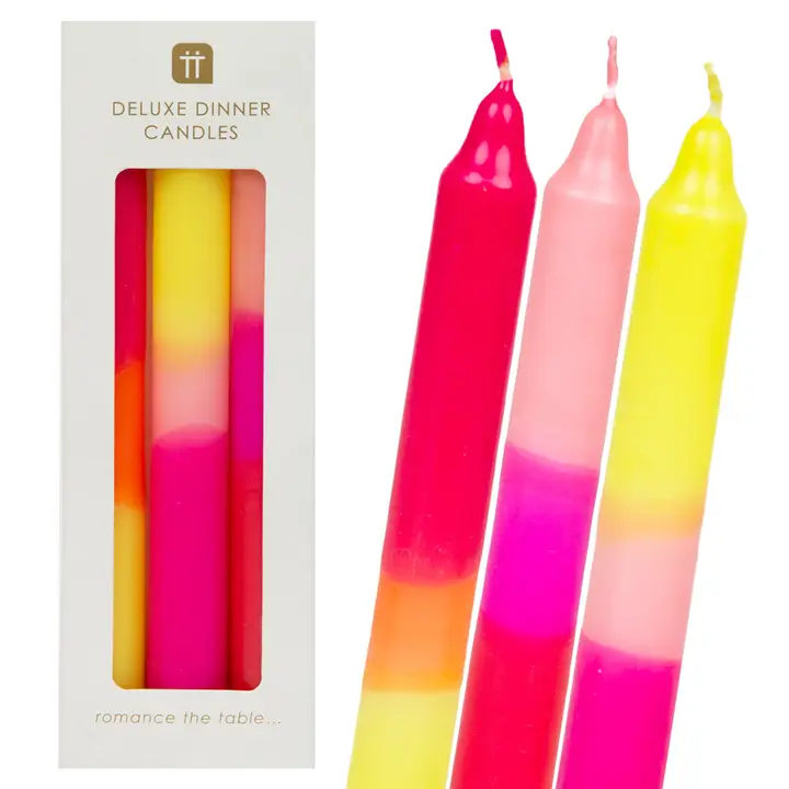 3 Tone Ombre Pink/Yellow/Orange Dinner Candles - 3 Pack - Image 5