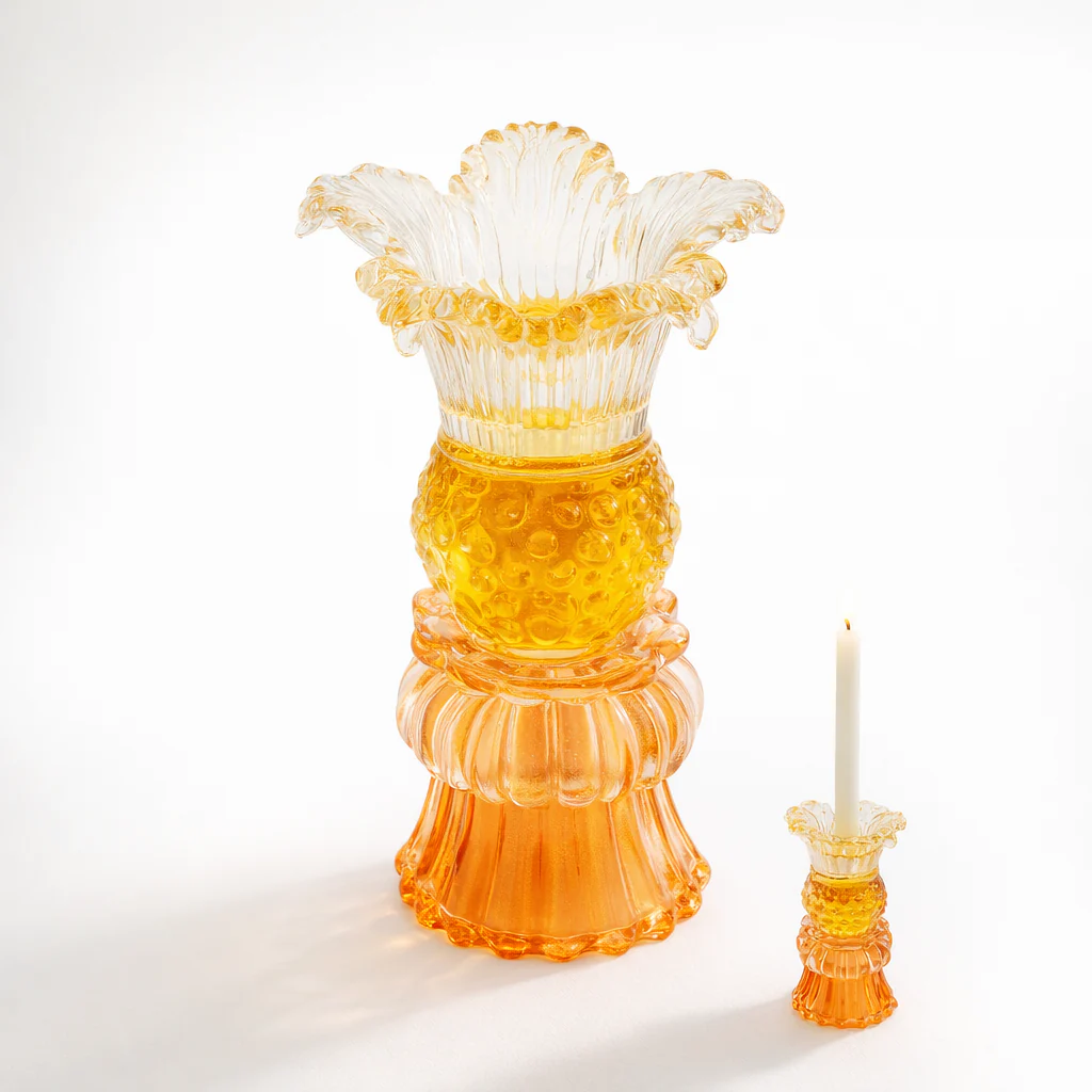 Amber glass candle holder