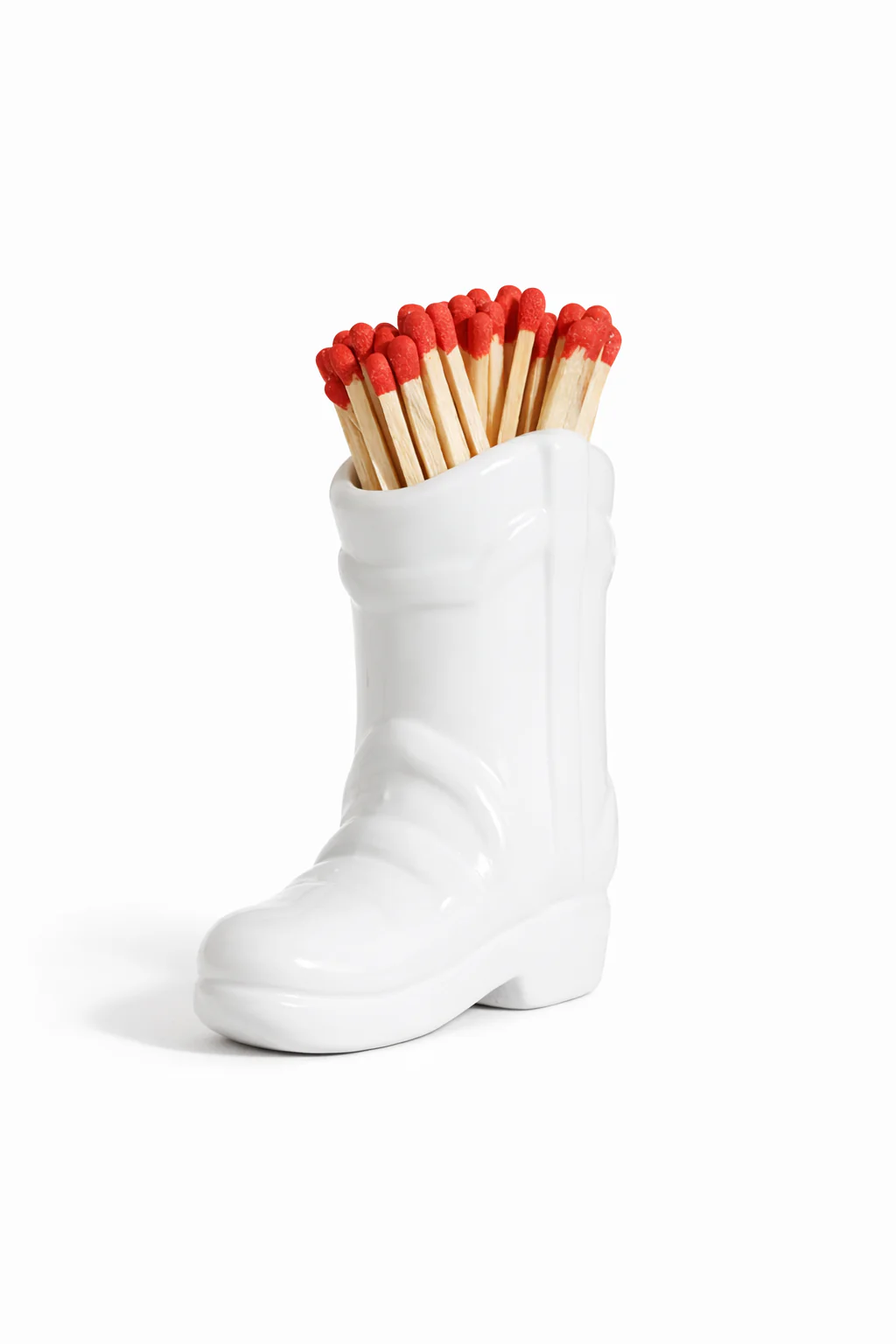 Ceramic boot match holder with striker - white