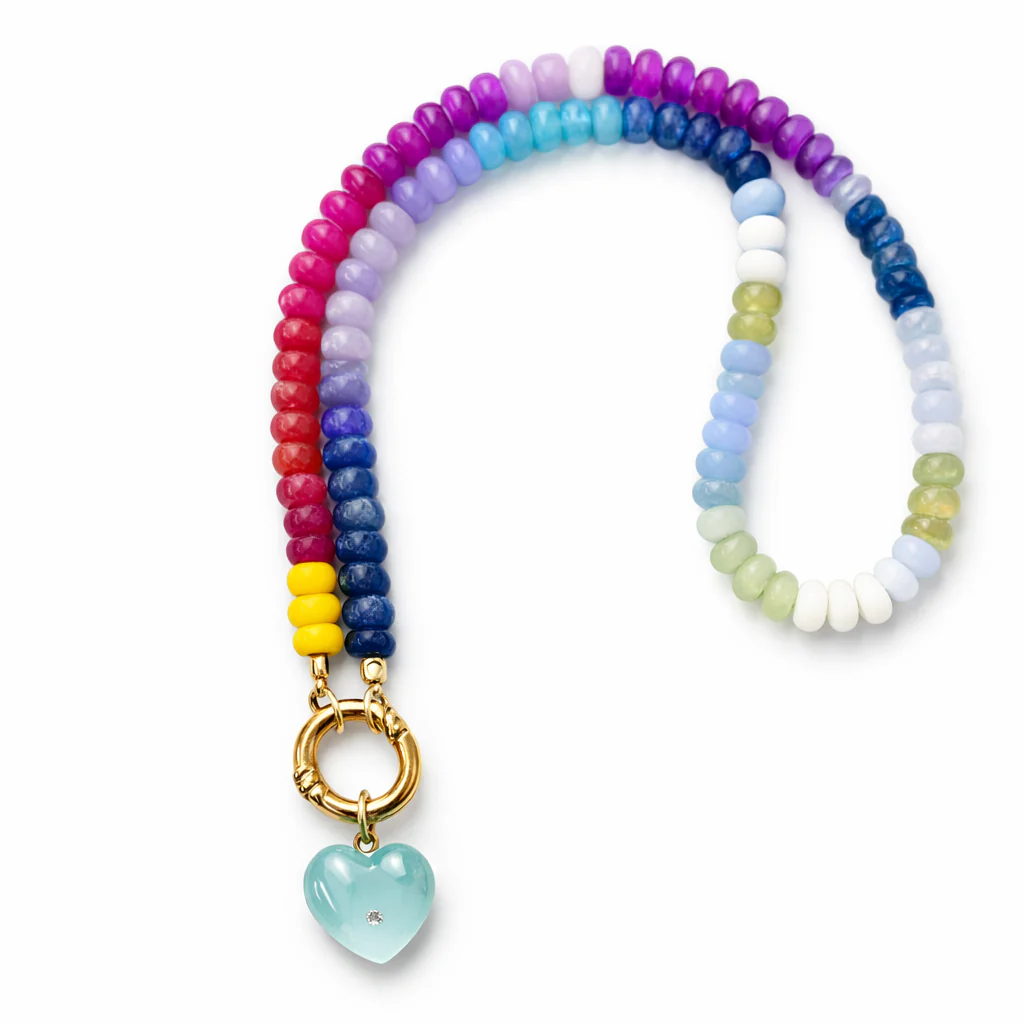 Coloured stone necklace with Mint heart