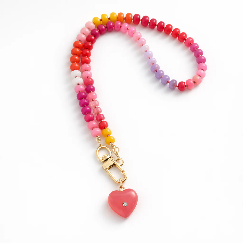 Coloured stone necklace with Pink heart