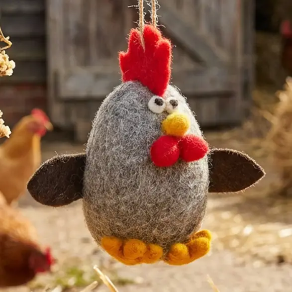 Fair Trade Handmade Albert Eggstine Hanging rooster - brown