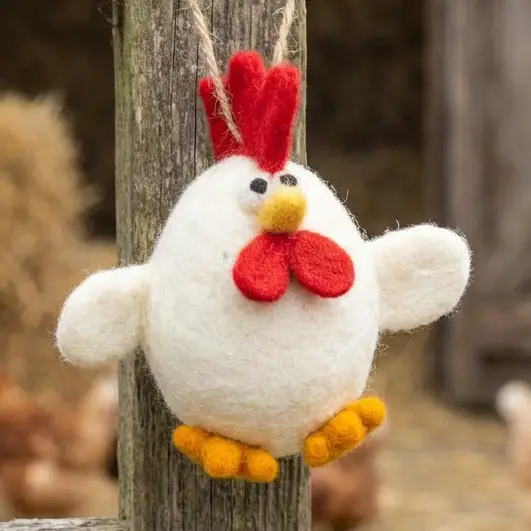 Fair Trade Handmade Albert Eggstine Hanging rooster - White