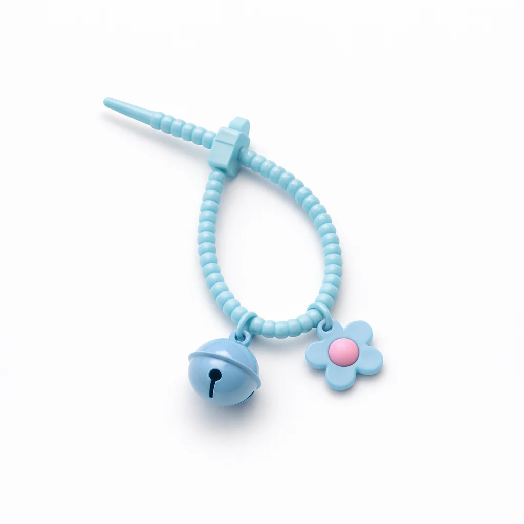 Floral silicon grip tie key chain with bell - colours assorted - Image 4