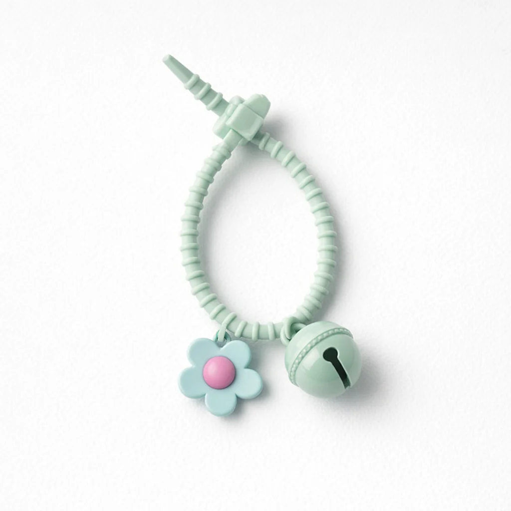 Floral silicon grip tie key chain with bell - colours assorted - Image 5