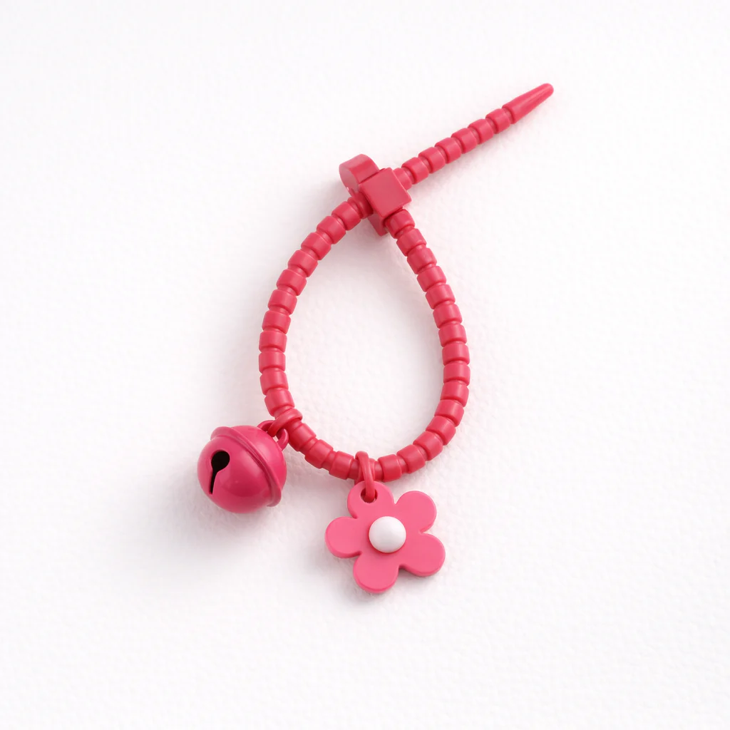 Floral silicon grip tie key chain with bell - colours assorted - Image 7