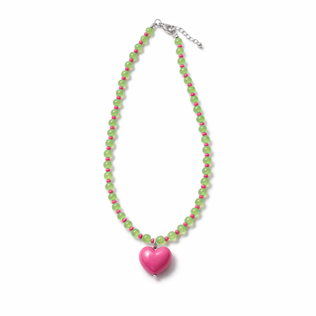 Glass bead Apple necklace with Raspberry Heart