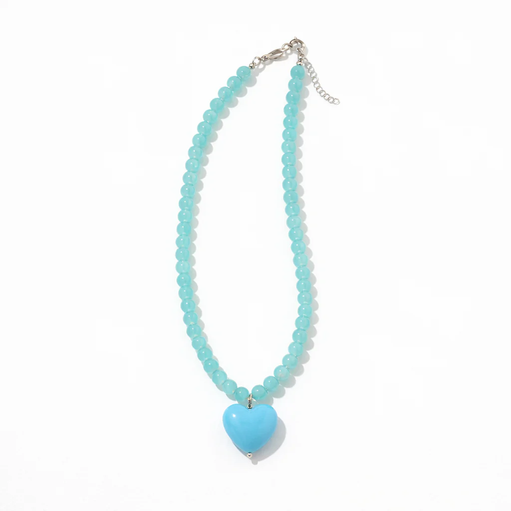 Glass bead Turquoise necklace with aqua Heart