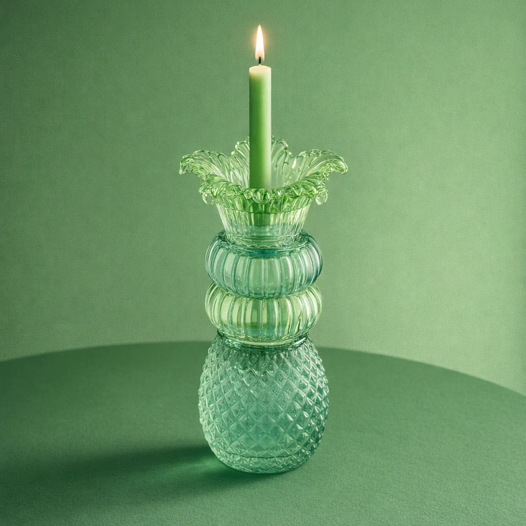 Green glass candle holder - Image 2