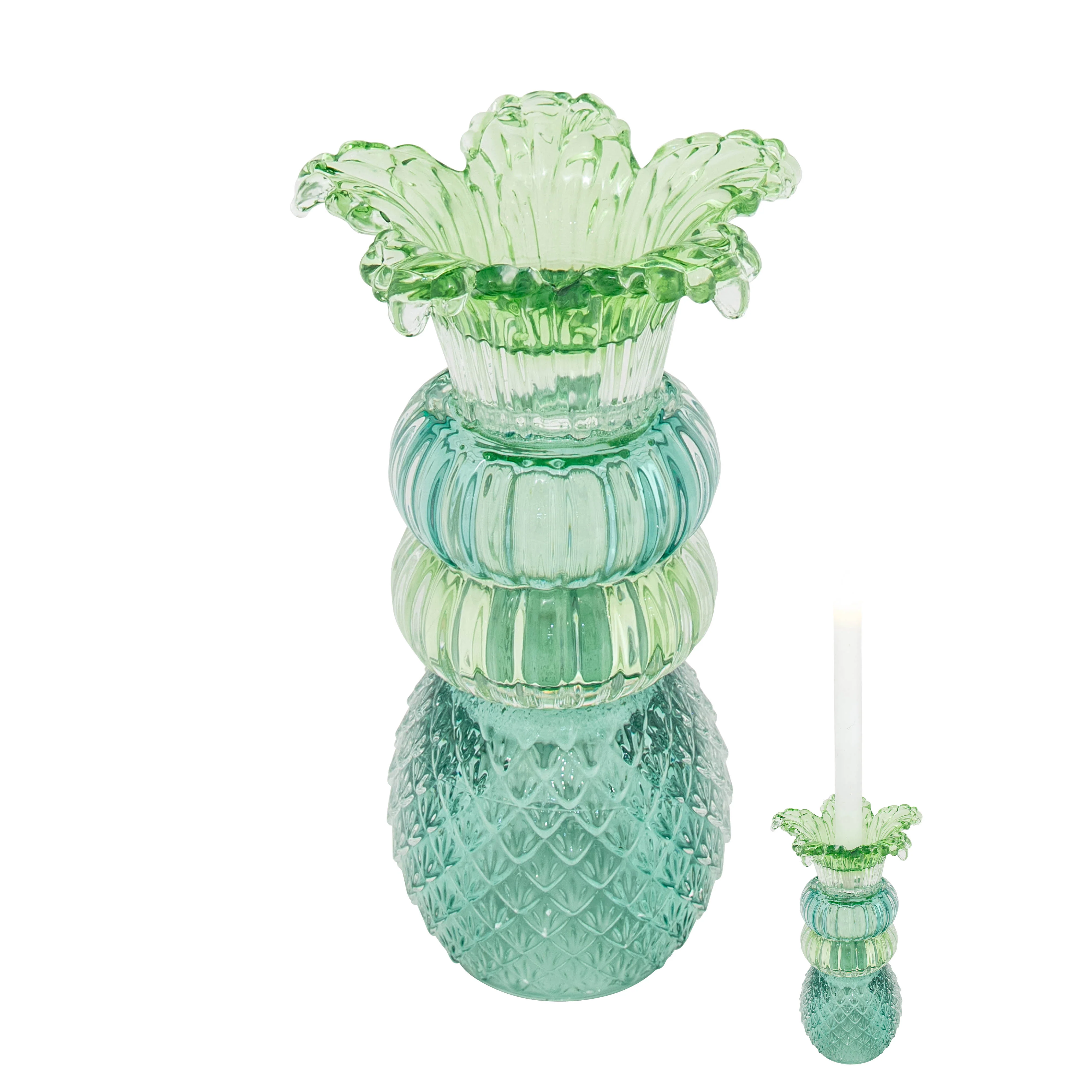 Green glass candle holder - Image 3
