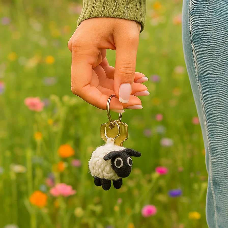 Handmade Fair Trade Needle Felt Black Sheep Keyring - Image 5
