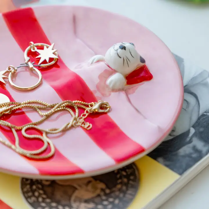 Pink Dreamer Cat Jewelry Tray