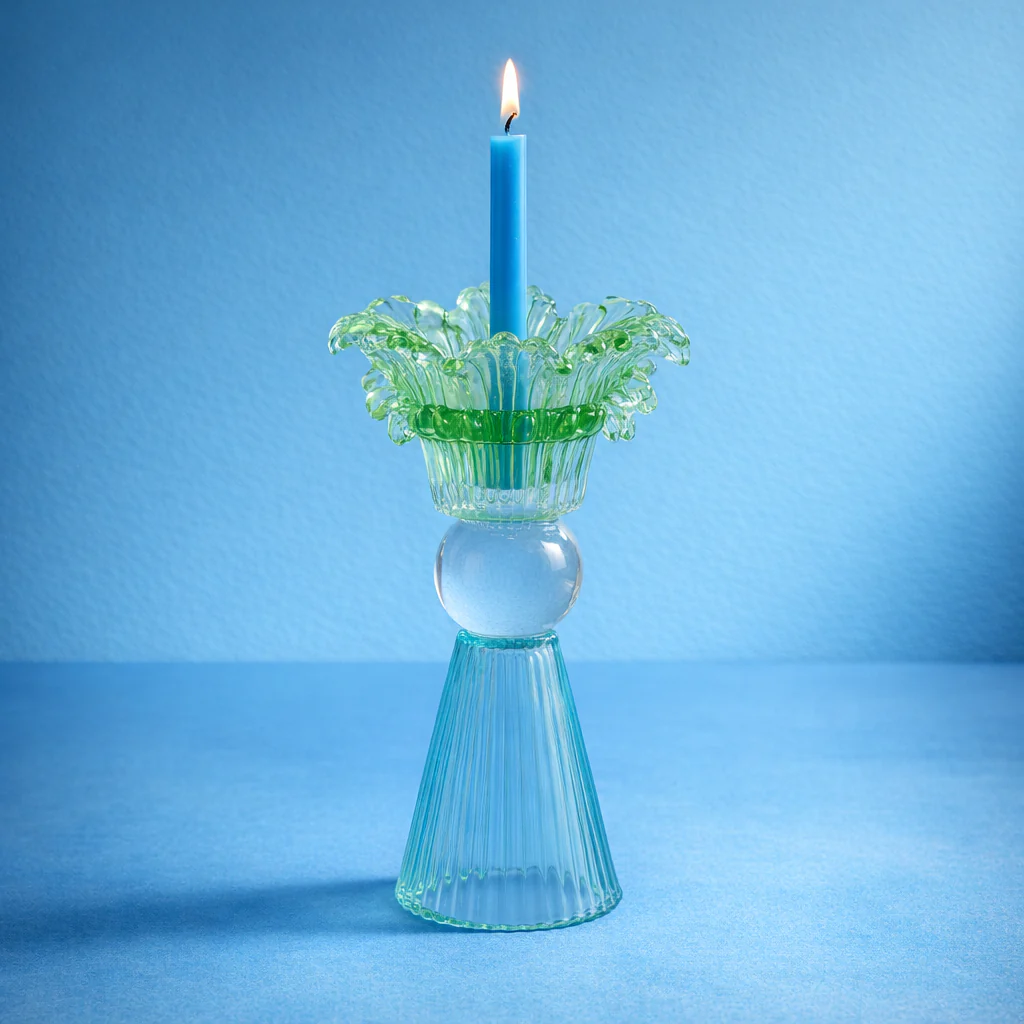 Blue Flower glass candle holder - Image 2