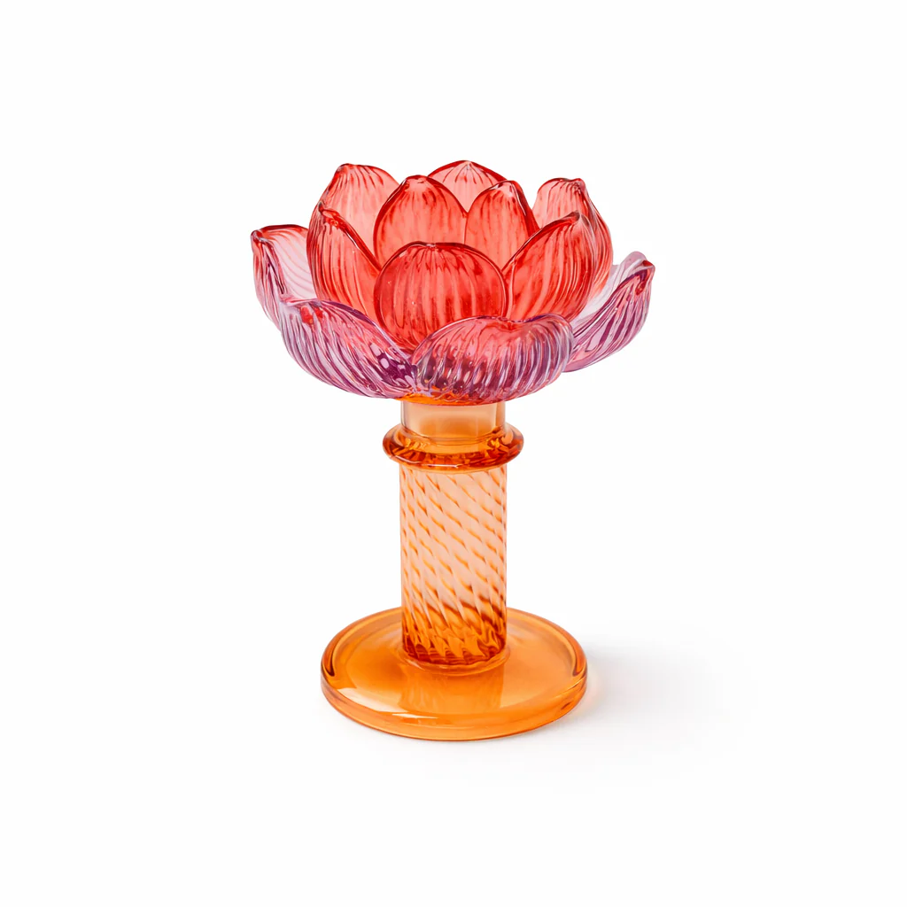 Pink Flower glass candle holder