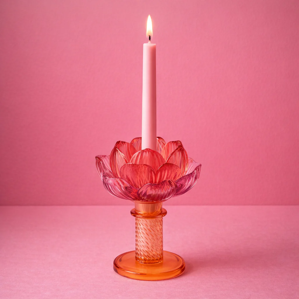 Pink Flower glass candle holder - Image 2