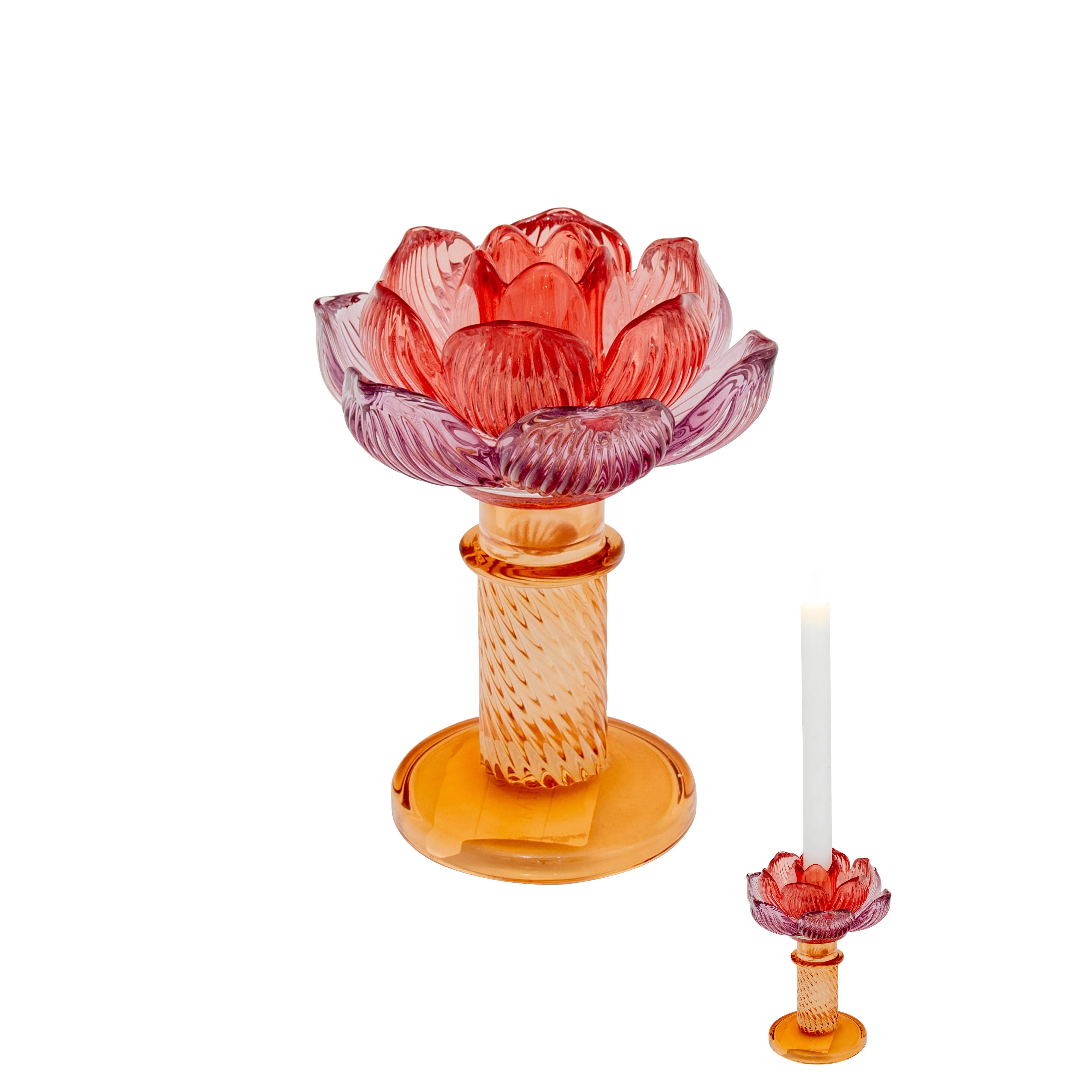 Pink Flower glass candle holder - Image 3