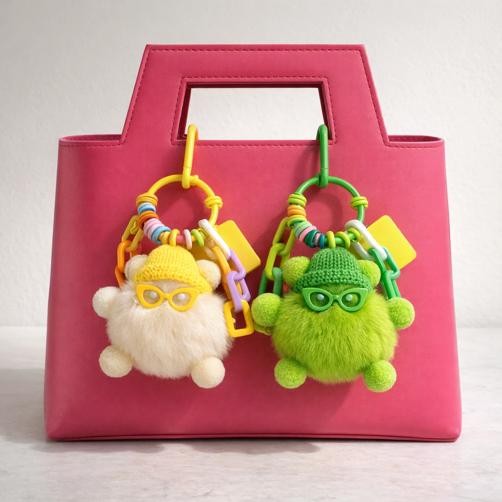 Plush pom pom with sunnies Bag Charms - Colours assorted - Image 7