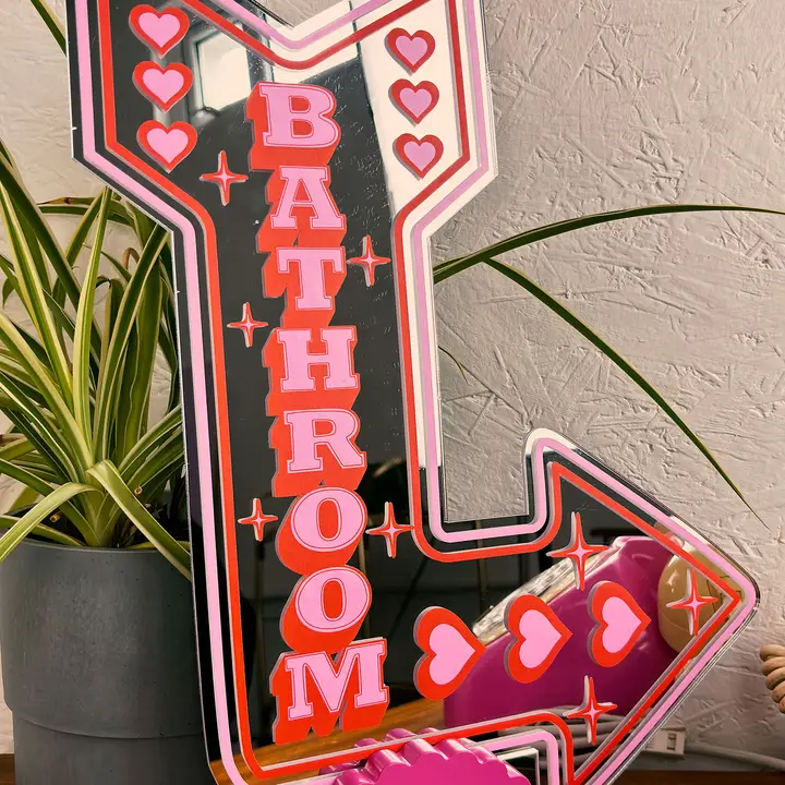 Retro Arrow Bathroom Mirror Pink/Red