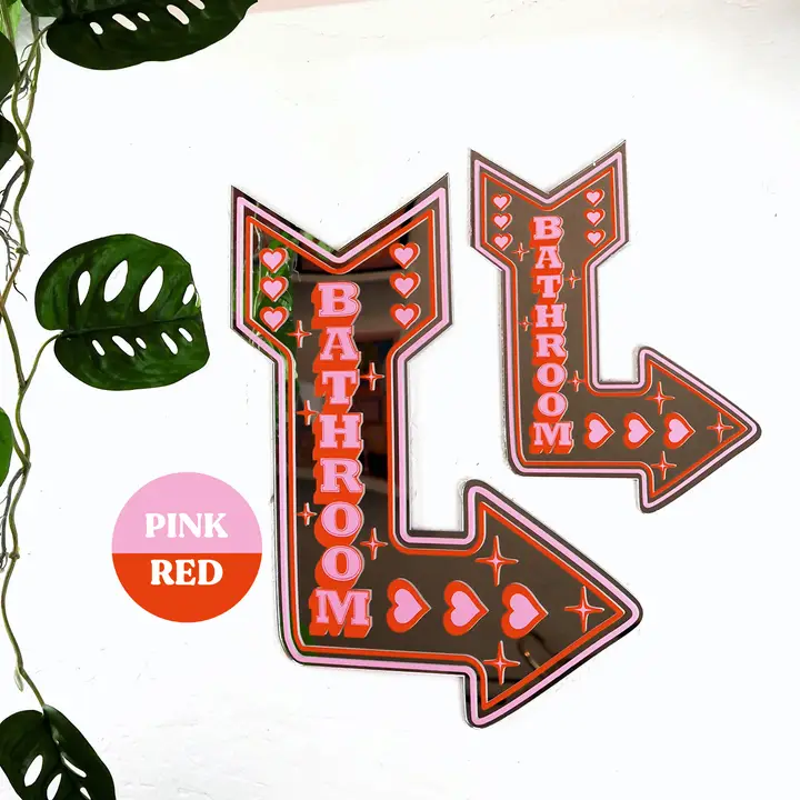 Retro Arrow Bathroom Mirror Pink/Red - Image 2
