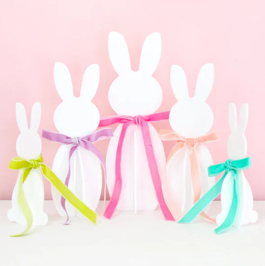 Set of 5 White Acrylic Bunnies with Bows