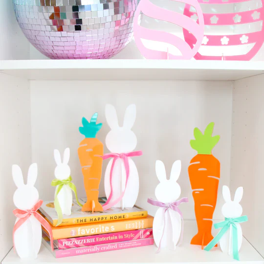 Set of 5 White Acrylic Bunnies with Bows - Image 2