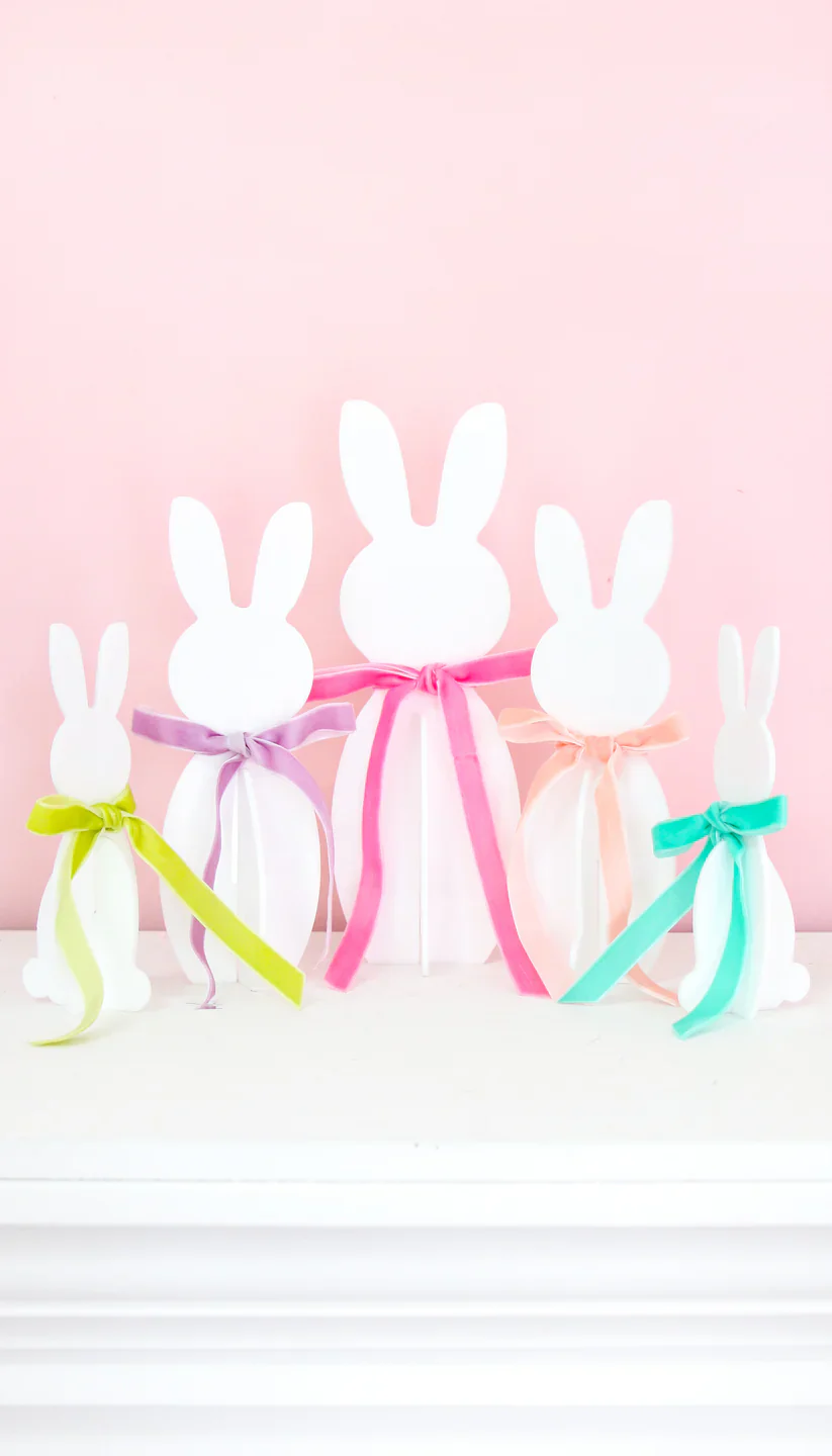 Set of 5 White Acrylic Bunnies with Bows - Image 3
