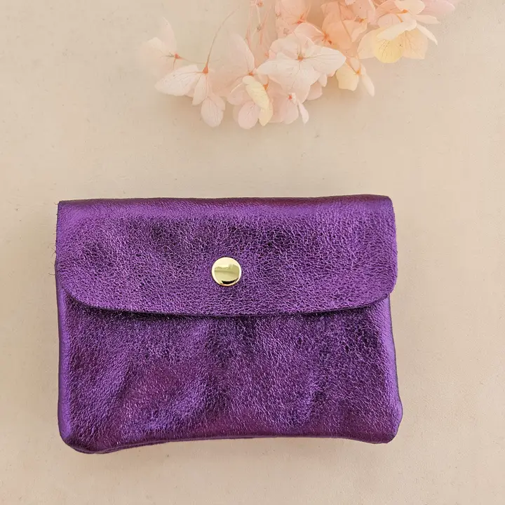 Small Metallic Leather Coin / Card purse - Colours assorted - Image 4