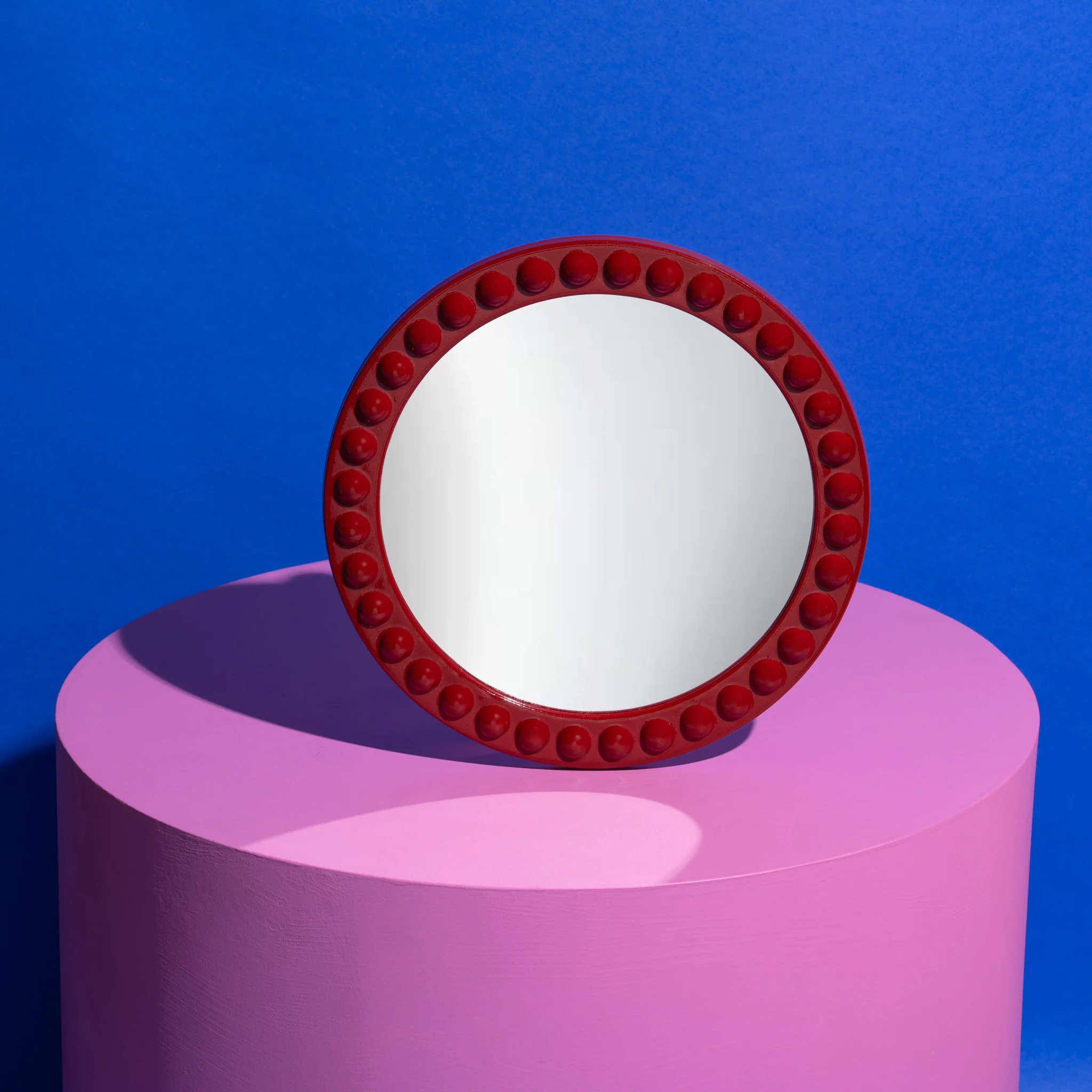 The Peninsula Button Mirror  Deep Red